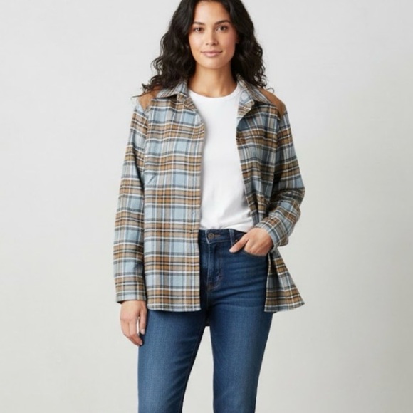 Norton McNaughton Tops - Norton McNaughton 2X Woman Plaid Flannel Shirt Shoulder Patch Blue Brown